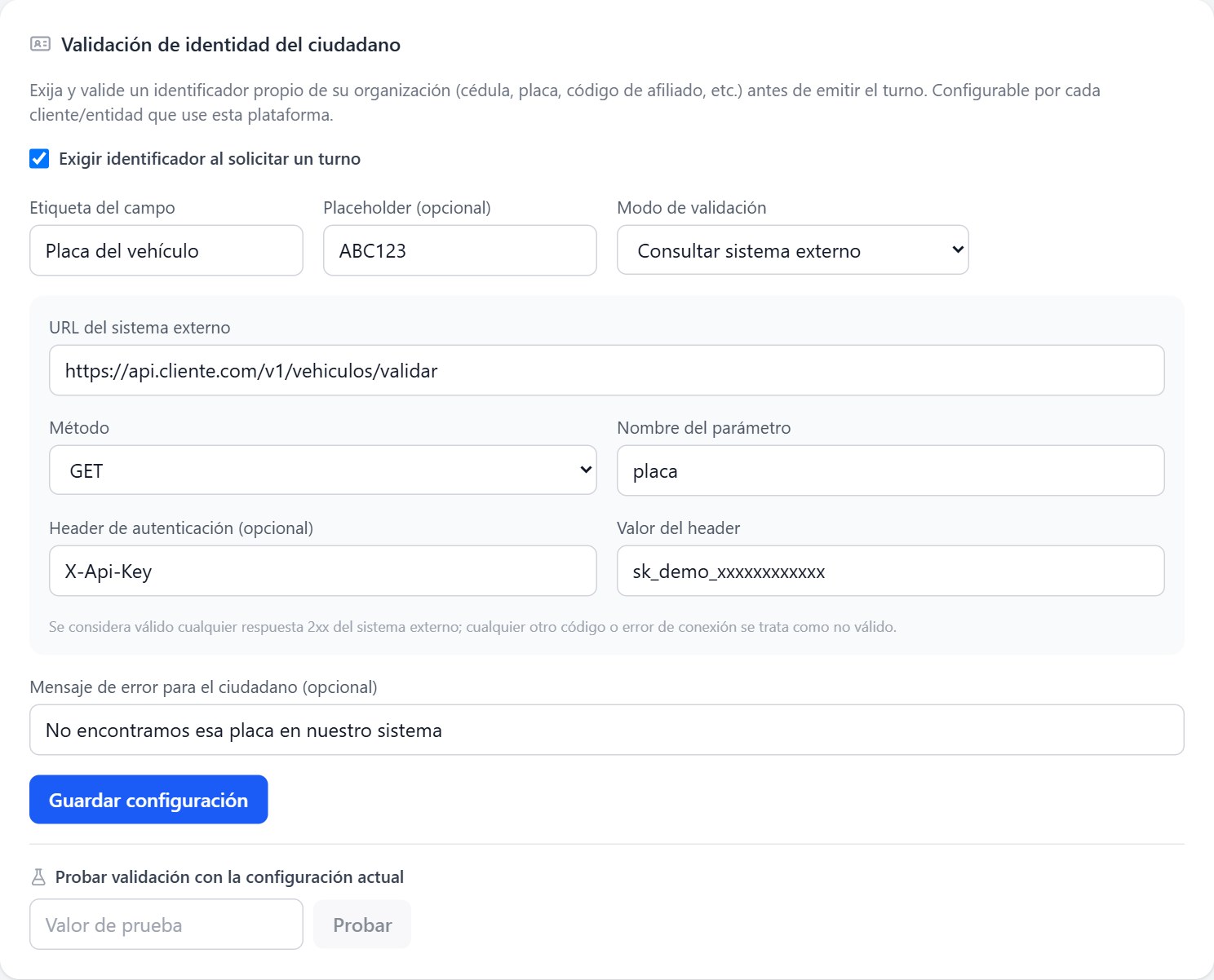Validación de identidad contra un sistema externo