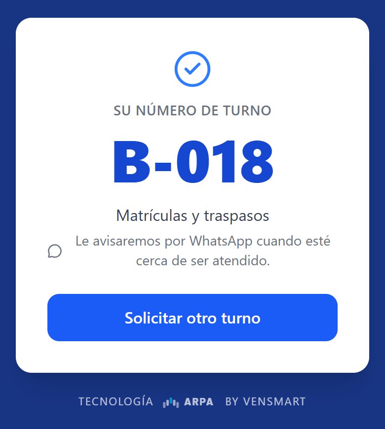 Turno generado con su número y posición