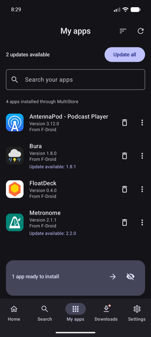 My apps: what is installed, what has an update, and what is waiting to be installed