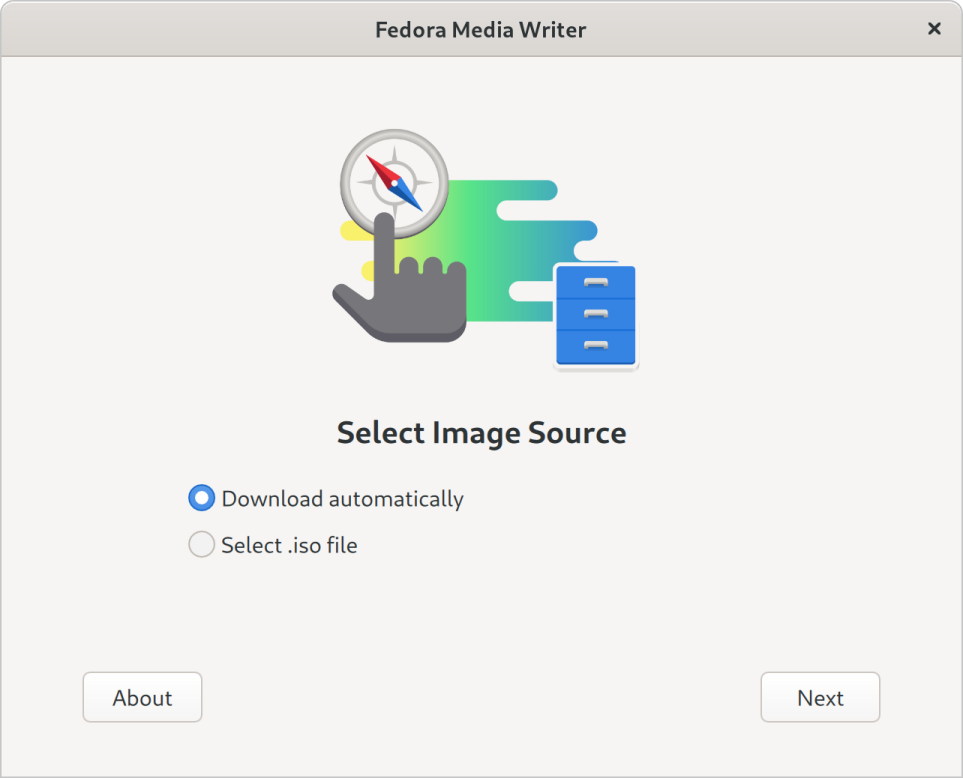 Fedora Media Writer running, with expanded image list