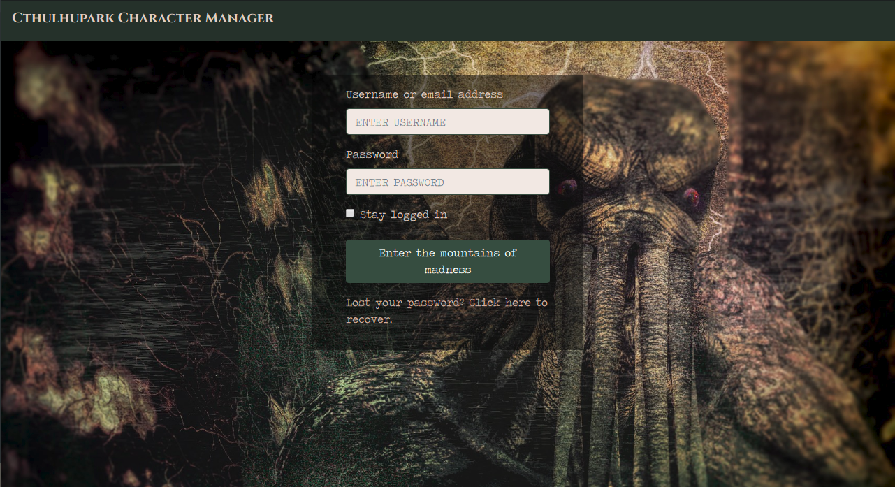 Cthulhupark Character Manager - Screenshot