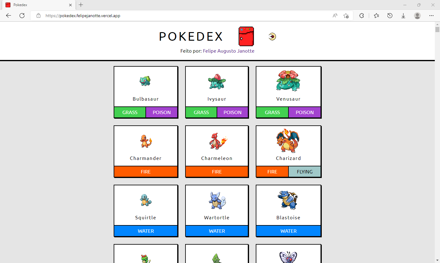 Tela inicial da Pokedex em tema claro