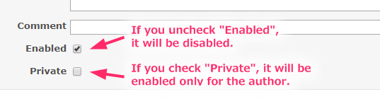 Screenshot of enabled and private
