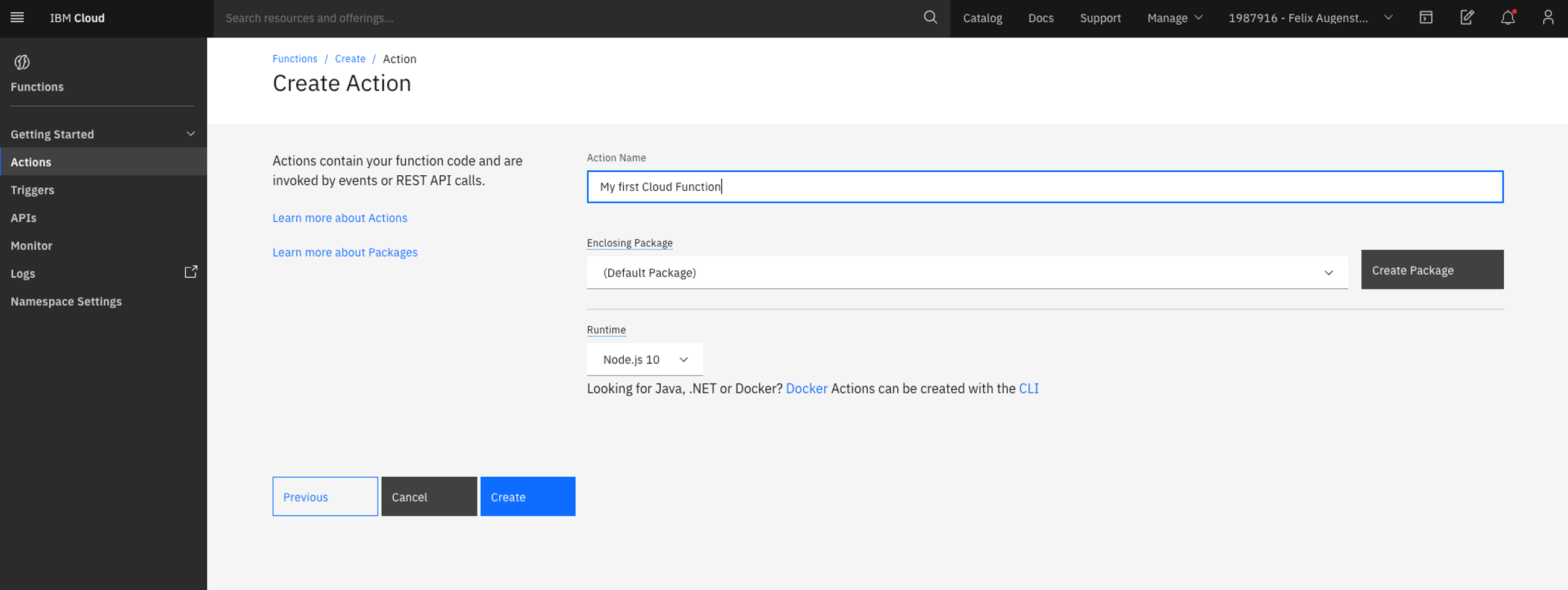 Create Cloud Function Action