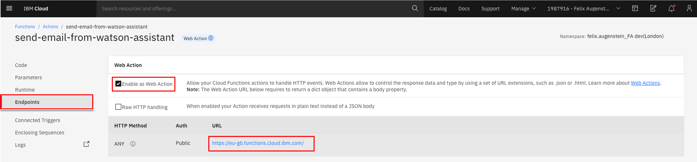 Create Endpoint Web Action