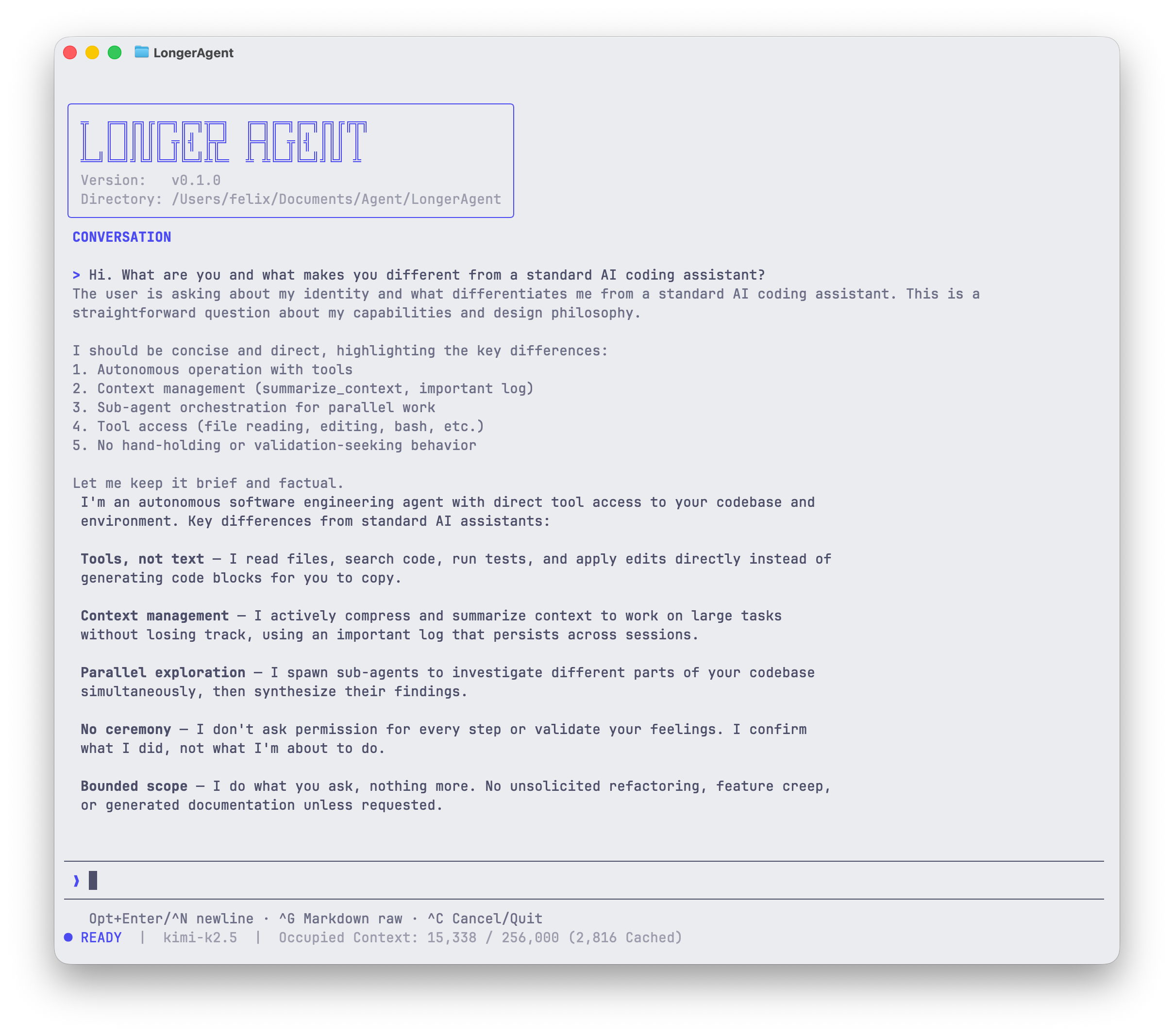 LongerAgent Terminal UI