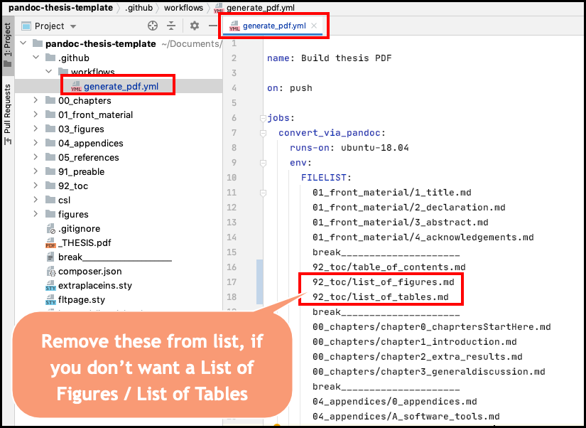 Lines to remove to remove list of figures & tables