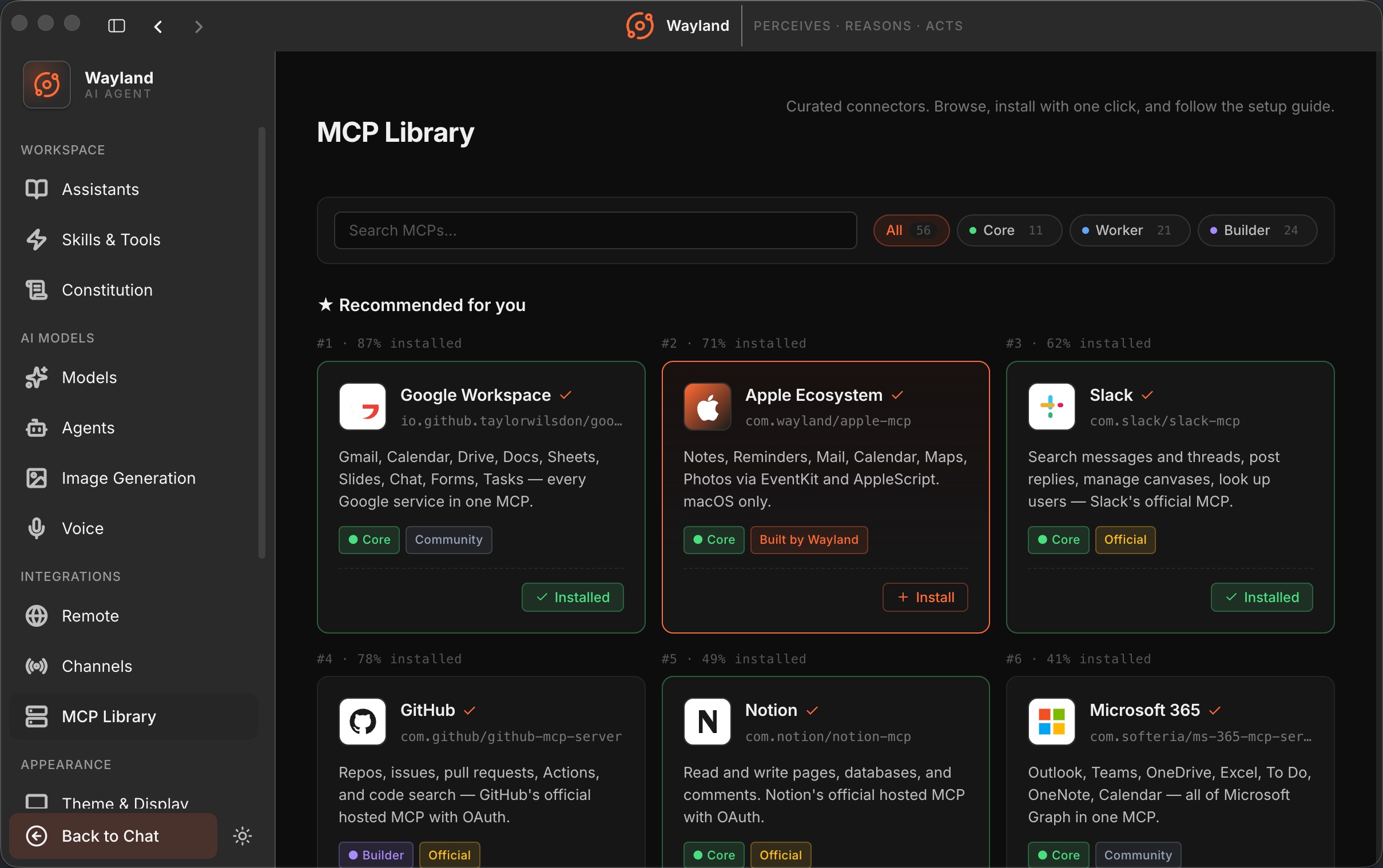 Wayland MCP integrations browser connecting external tools