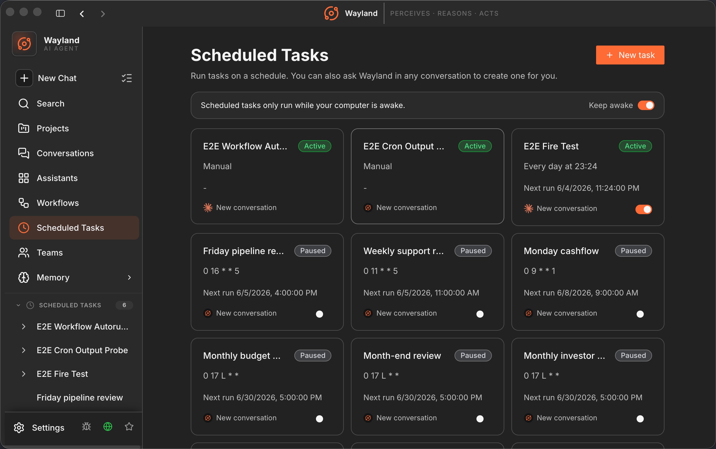 Wayland scheduled task configuration with recurring runs