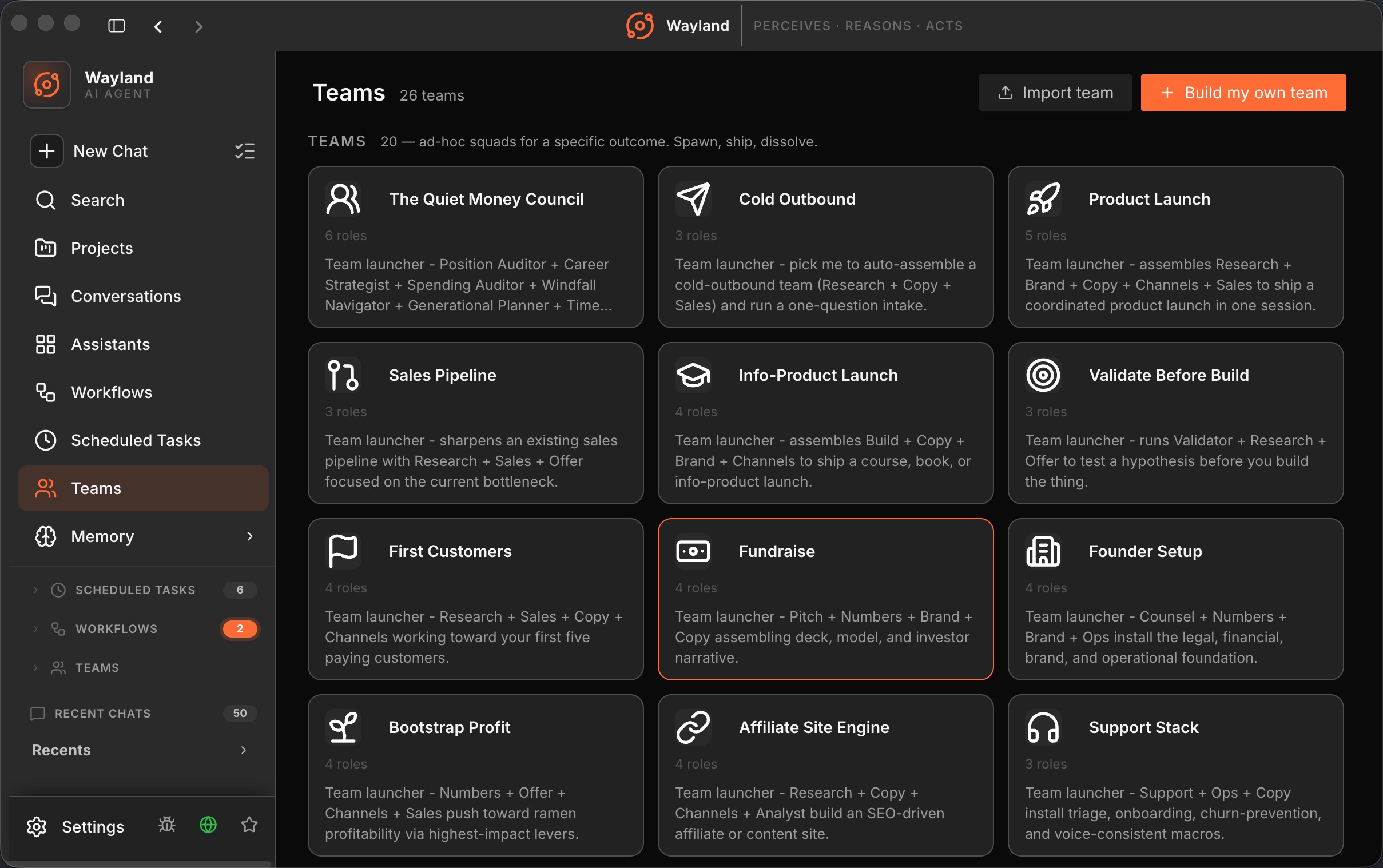Wayland multi-agent team coordinating on a shared blackboard