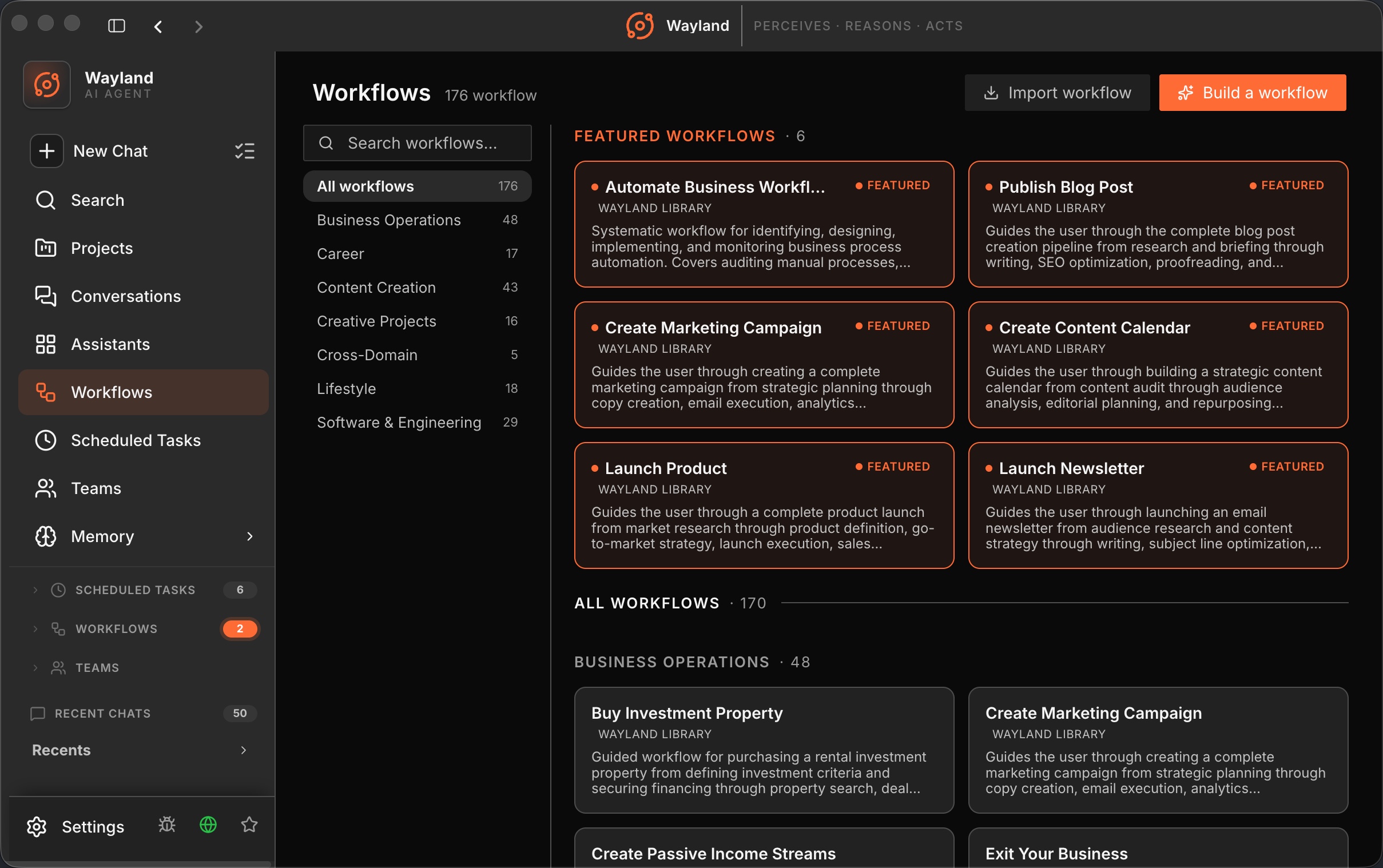Wayland workflow running step by step toward a finished outcome