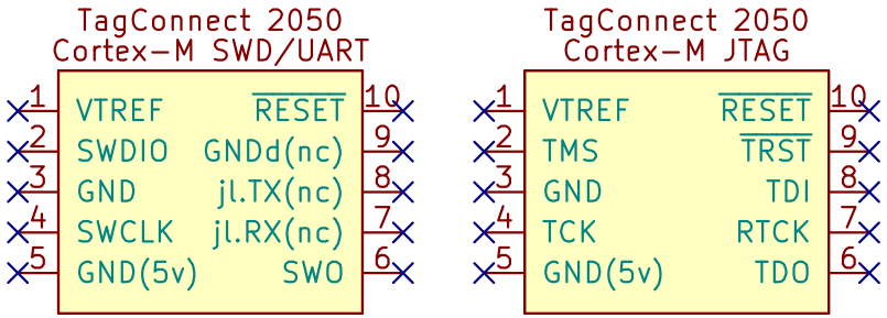 SWD/JTAG symbols for TagConnect 2050 footprint