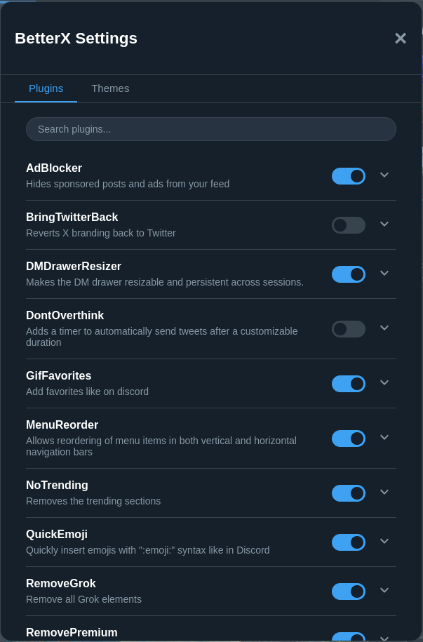 BetterX Settings