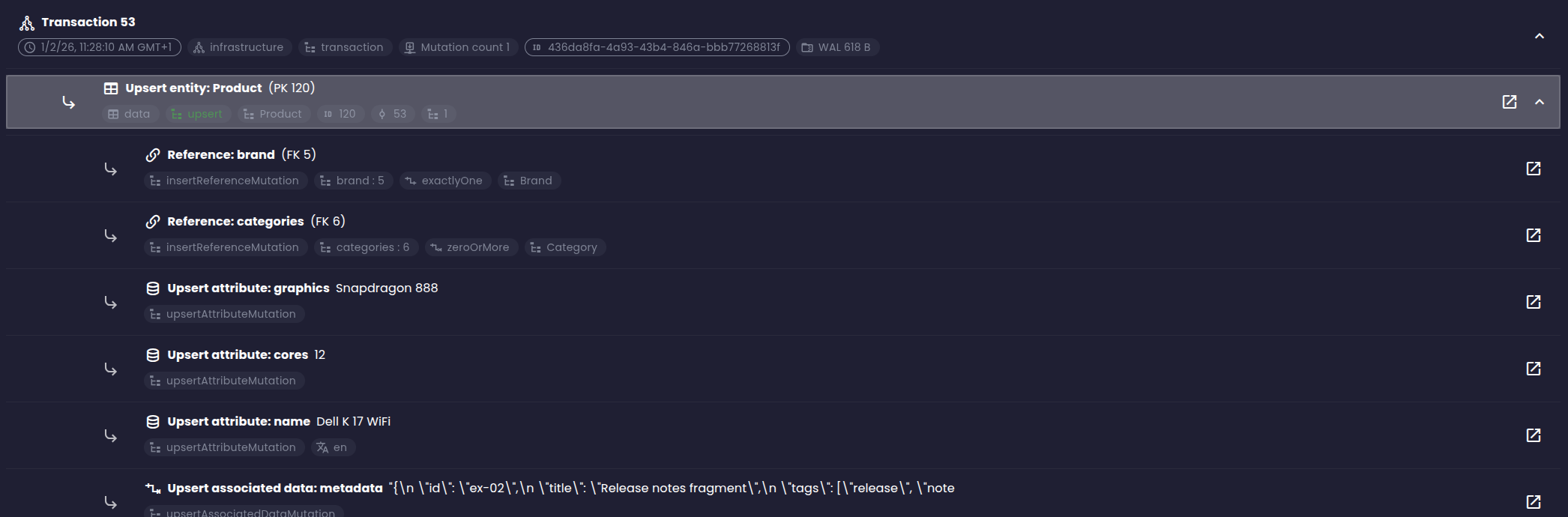 Detail of entity upsert mutation