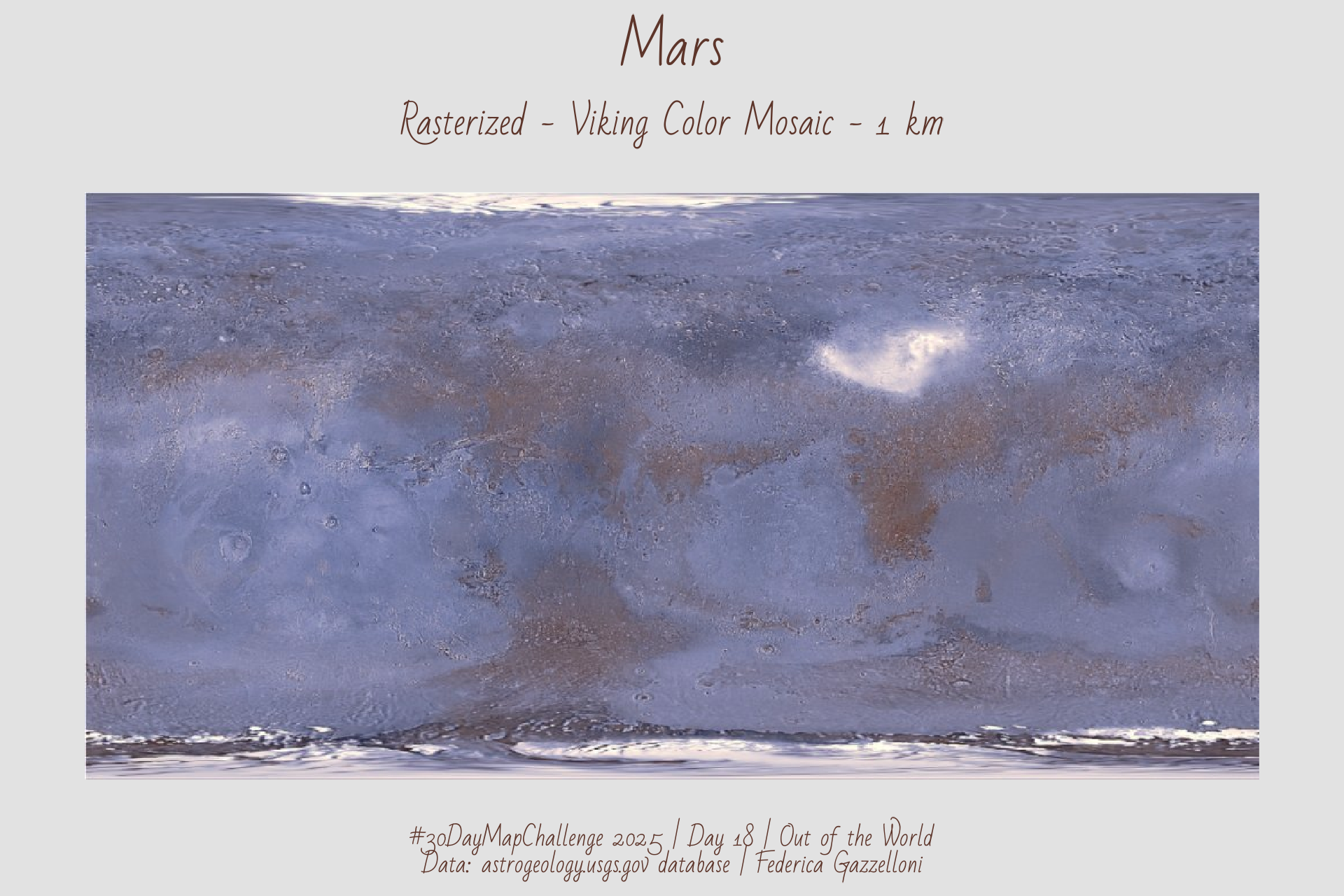 Mapped Mars today using the Viking global mosaic from NASA/USGS.