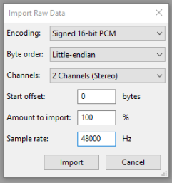 Audacity import options