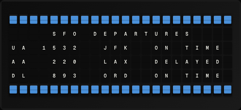 Airport Board displayed on a split-flap board