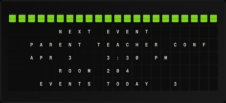Calendar Subscription displayed on a split-flap board