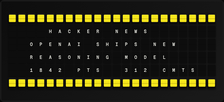 Hacker News displayed on a split-flap board