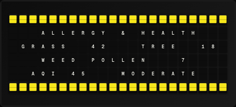 Allergy & Health displayed on a split-flap board
