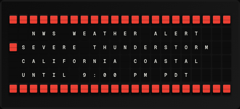 Lightning Alerts displayed on a split-flap board