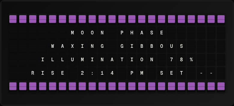 Moon Phase displayed on a split-flap board