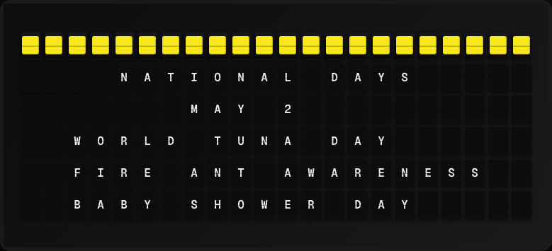 National Day displayed on a split-flap board