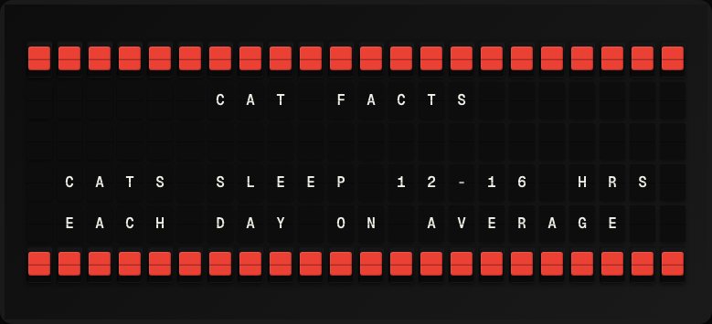 Pet Facts displayed on a split-flap board