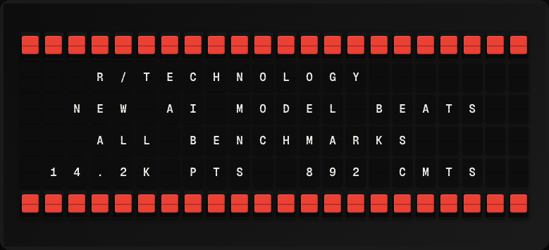 Reddit Hot displayed on a split-flap board