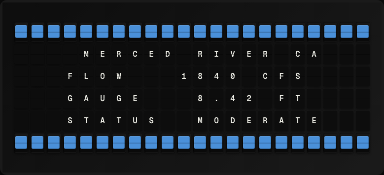 River Flow displayed on a split-flap board