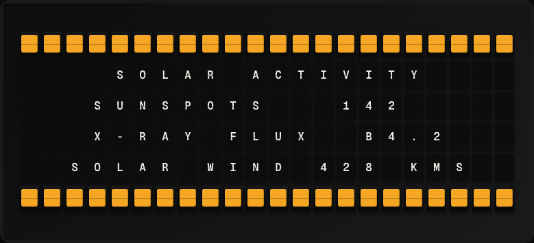 Solar Activity displayed on a split-flap board