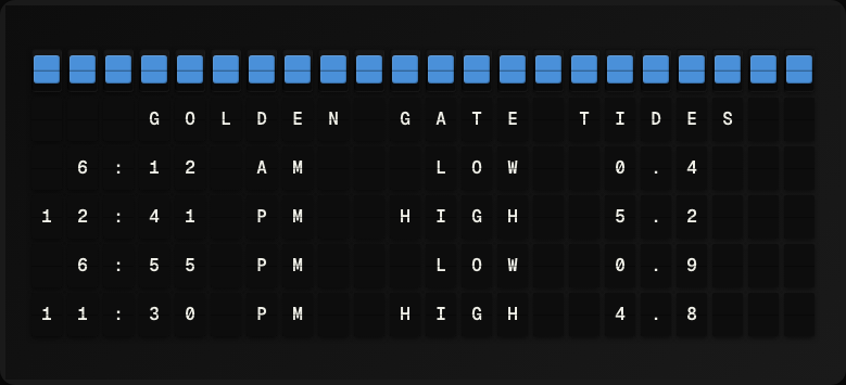 Tide Times displayed on a split-flap board