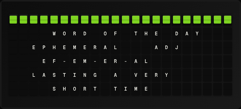 Word of the Day displayed on a split-flap board