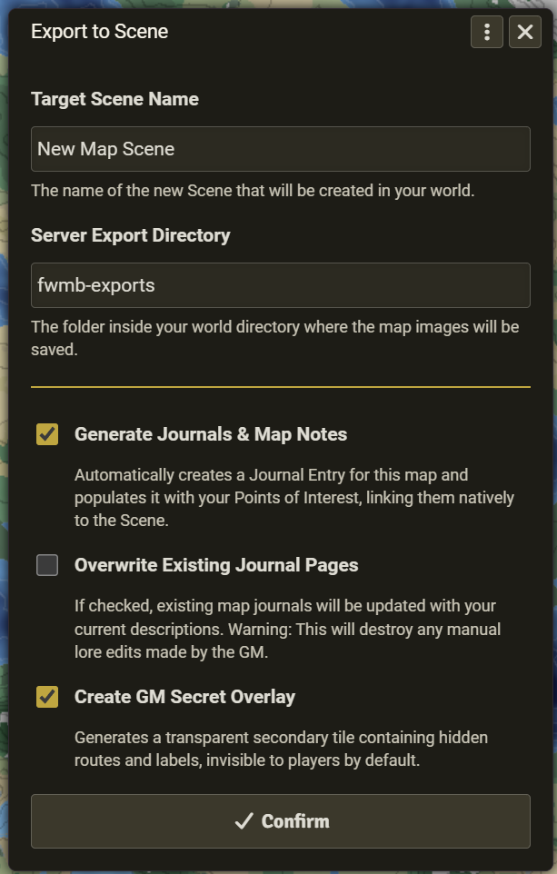 Scene Export Dialogue