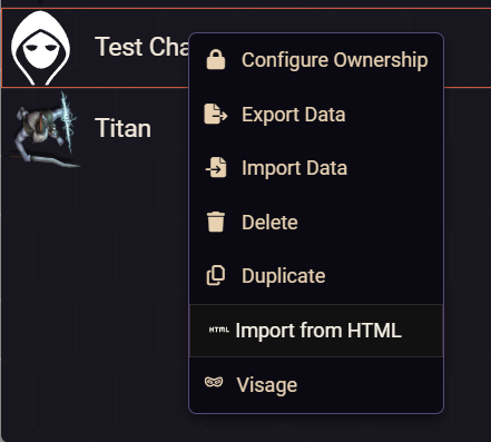 Import from HTML menu option