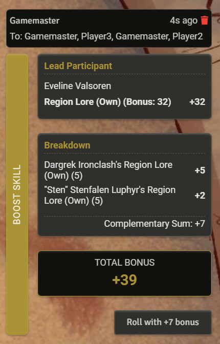 Chat output for Boost Skill Calculator