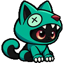 The Findabis cat, sitting and flicking its tail