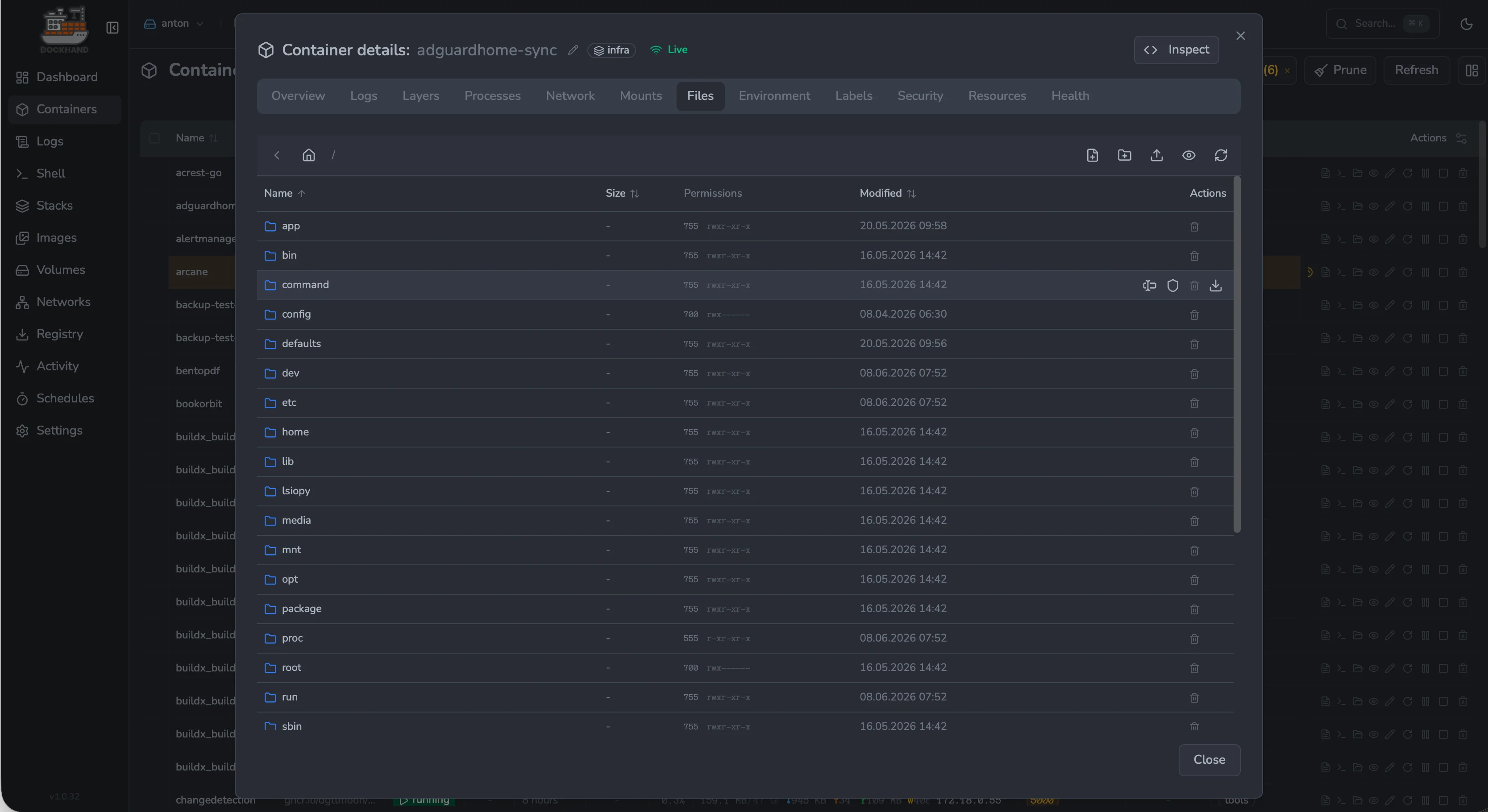 Container file browser