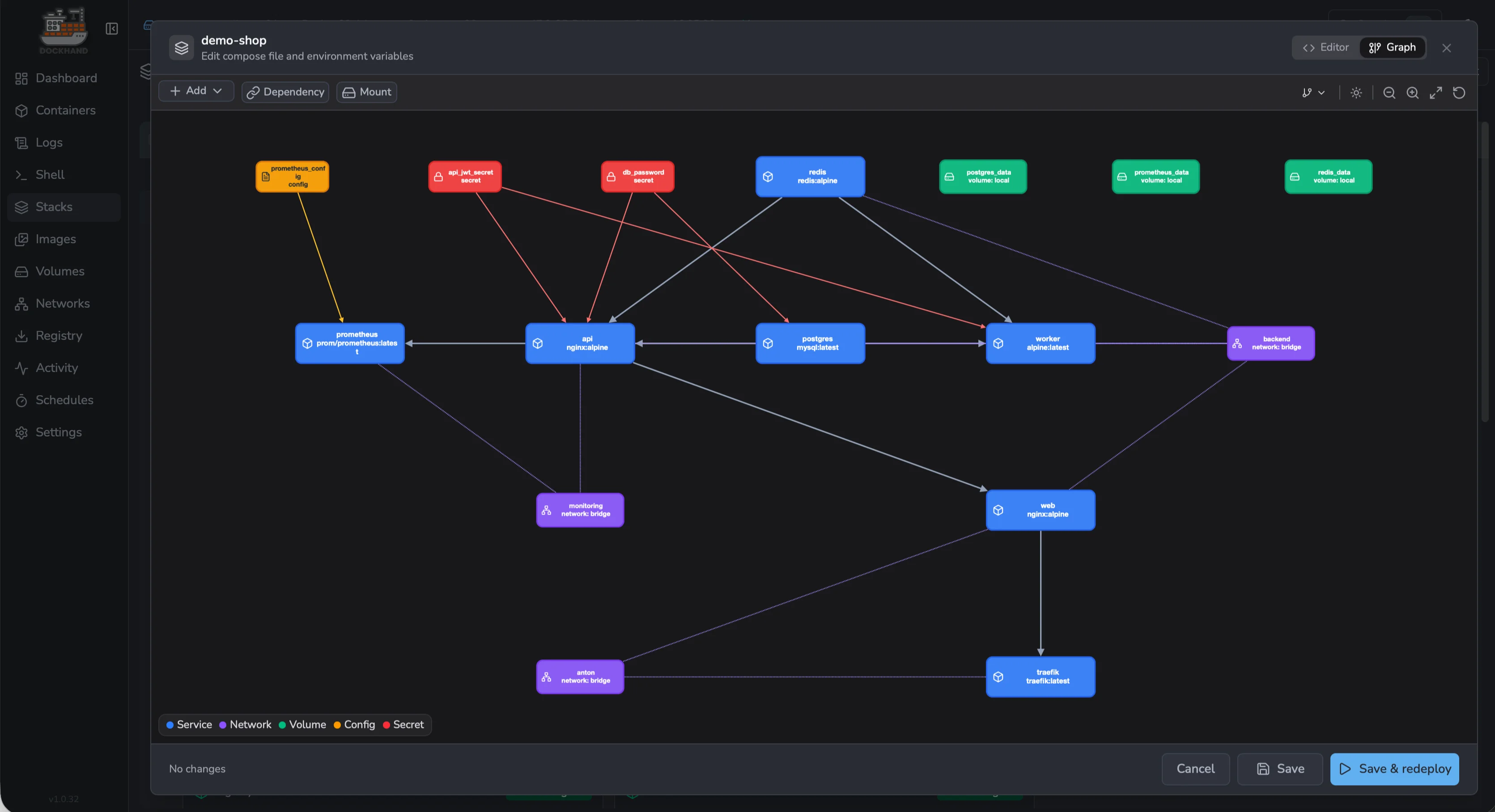 Stack graph editor