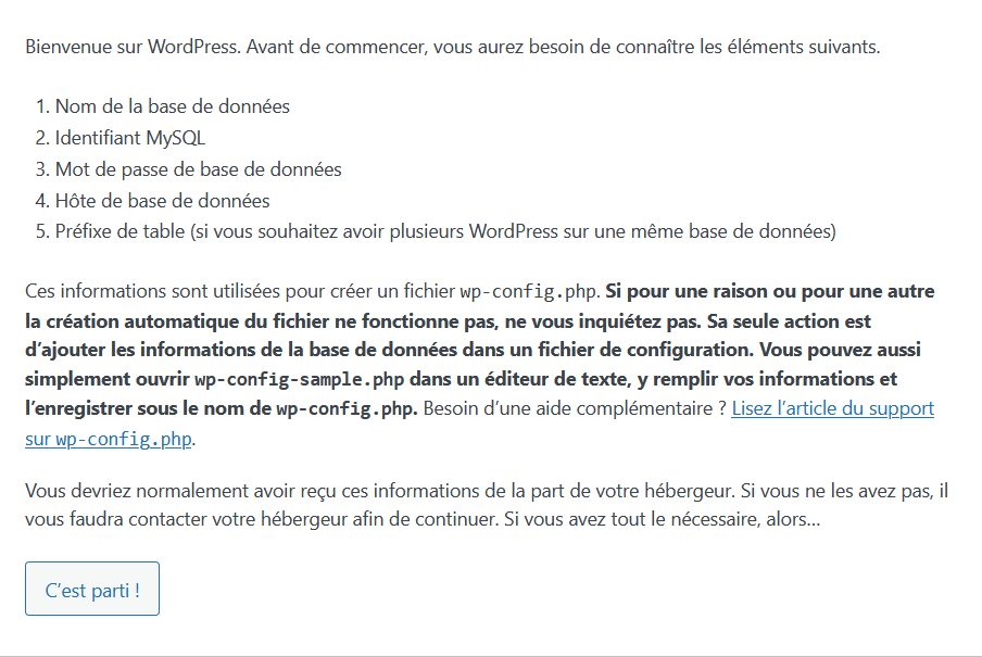 Installation étape 1