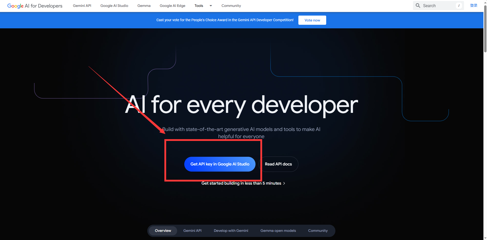 Get API key in Google AI Studio