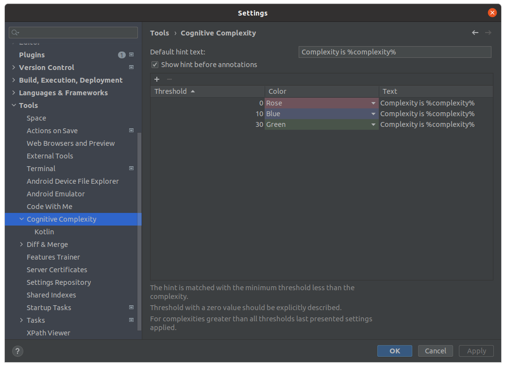 Plugin settings screenshot