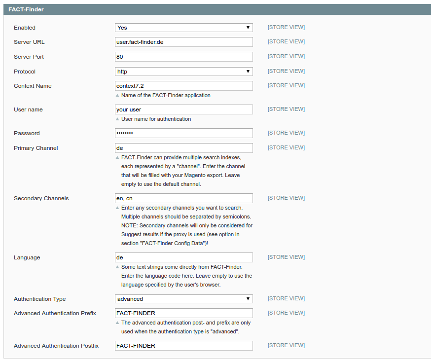 magento fact-finder extension configure access data
