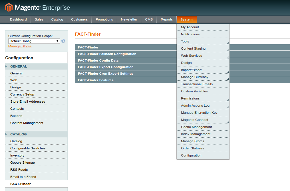 image:accessing magento fact-finder extension configuration