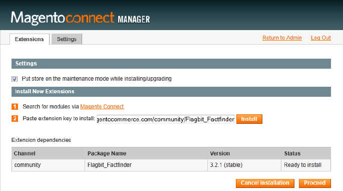 magento connect manager installing the extension