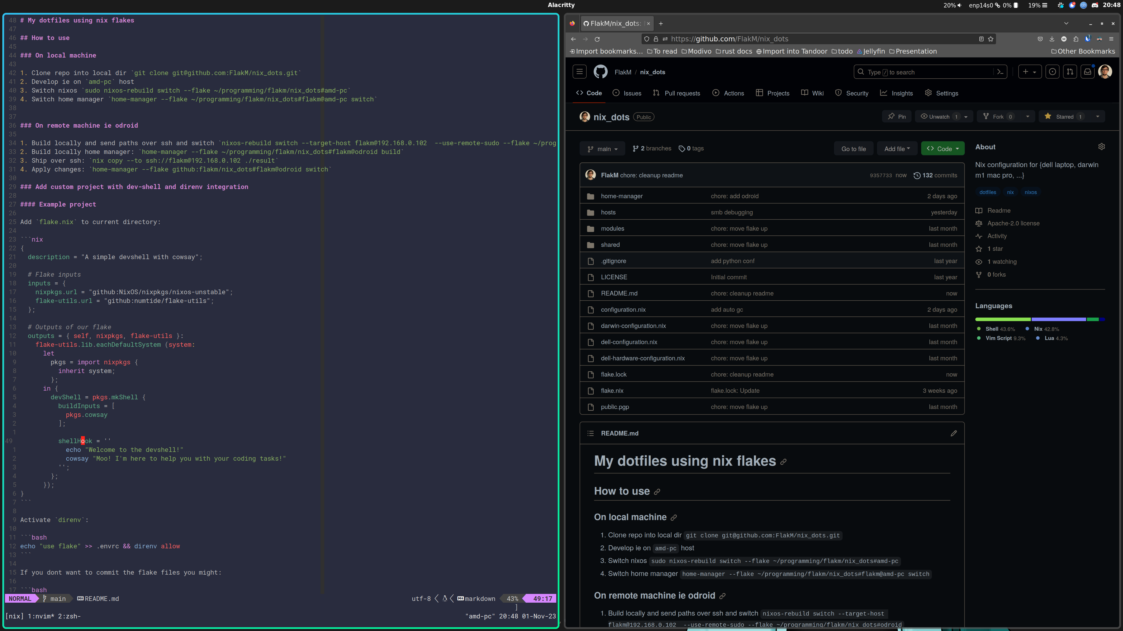 Screenshot of two appliactions open terminal on the left and firefox on the right