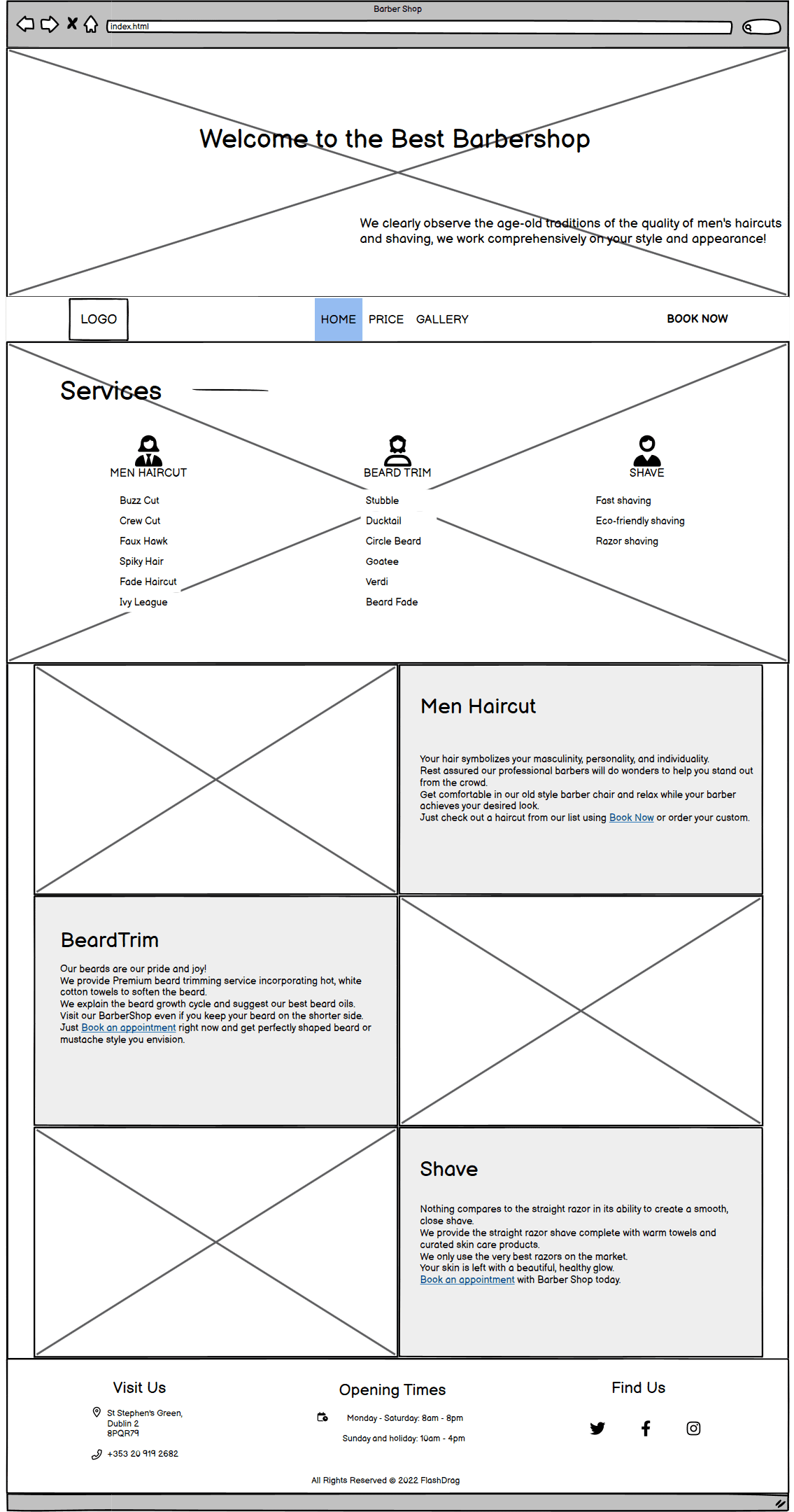 Index page wireframe