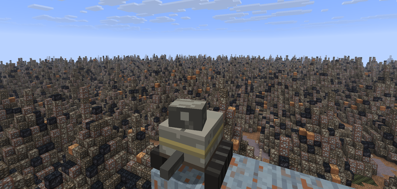 A Scrap Hauler standing on a road at the edge of the sprawl, with mounds to the horizon.
