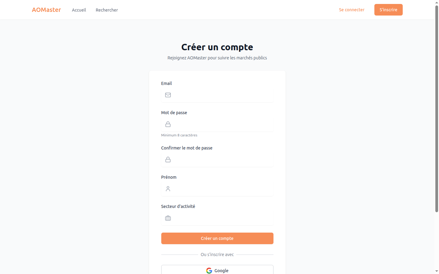 Page d'inscription