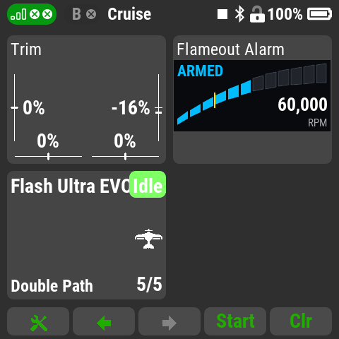 Flameout Alarm on the main screen, armed